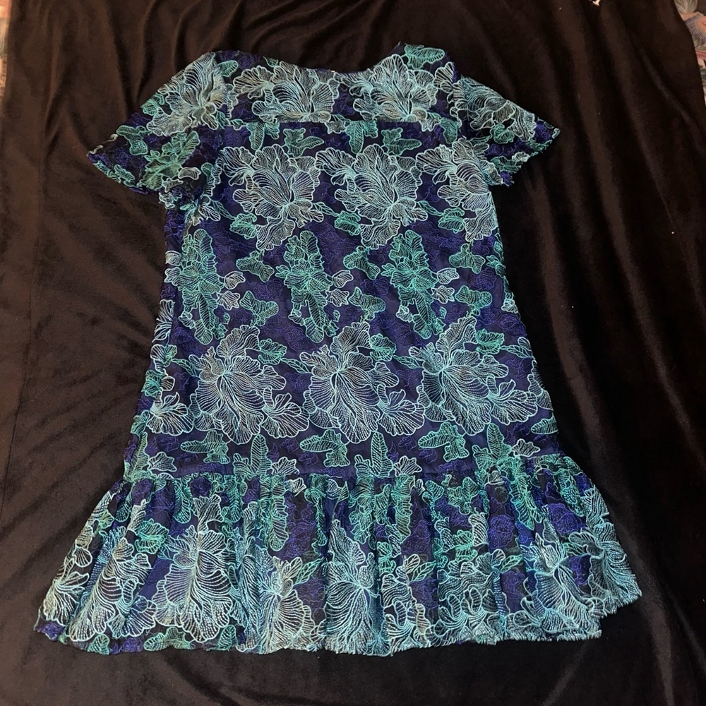 Trina Turk Lace Dress Size 10 Blue Teal Abstract Lace Mini Dress - Picture 3 of 5
